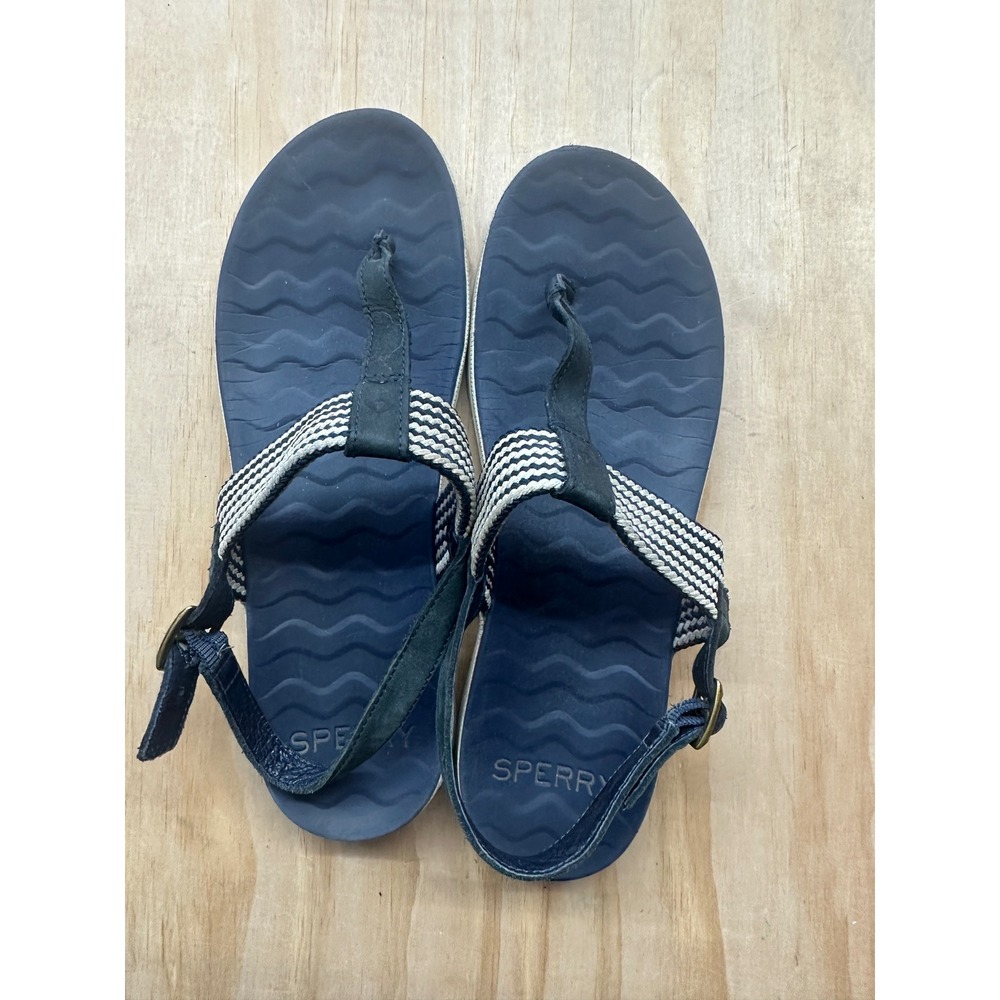 Sperry Top-Sider Womens 10 Navy Blue Webbing Leather Slingback Sandals STS84868